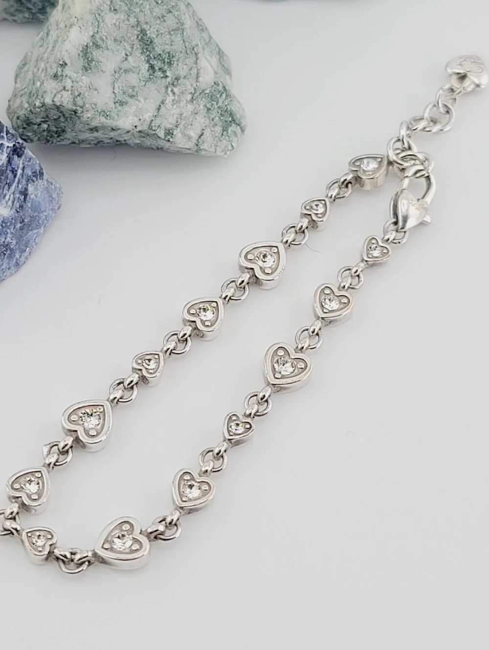 Brighton Meridian "Love Notes" Bracelet! Swarovski Crystal Inset In Heart Links! - Picture 5 of 11